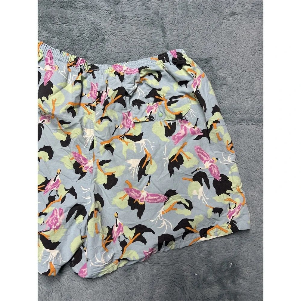 Patagonia Swim Shorts Mens XL Blue Graphic Logo Flamingos 3 Pocket Swimsuit